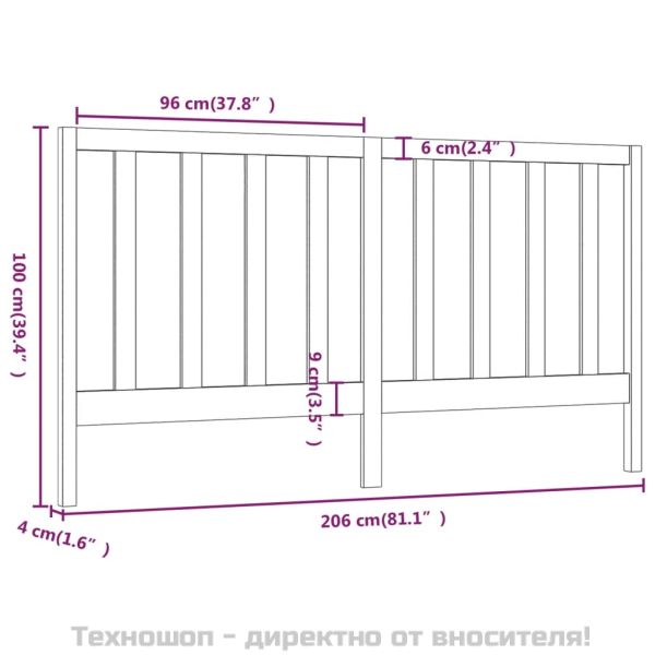 Горна табла за легло, меденокафява, 206x4x100 см, бор масив
