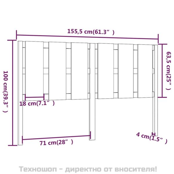 Горна табла за легло, сива, 155,5x4x100 см, бор масив