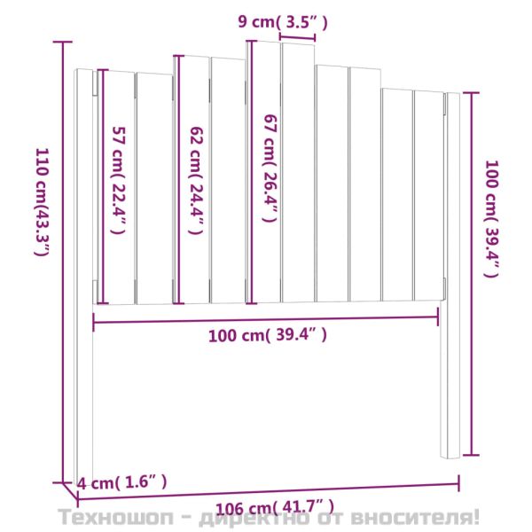 Горна табла за легло, сива, 106x4x110 см, бор масив
