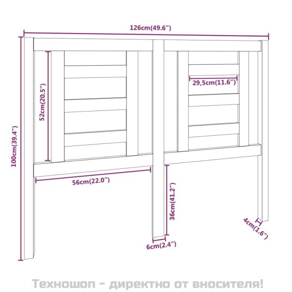 Горна табла за легло, черна, 126x4x100 см, бор масив