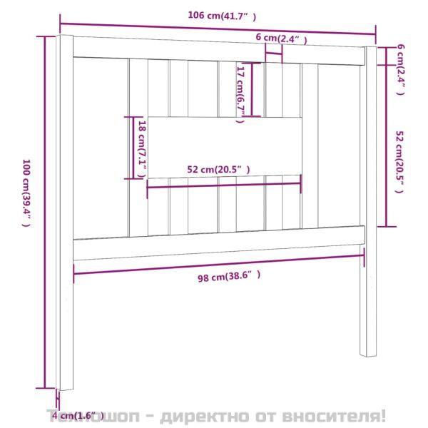 Табла за спалня, сива, 106x4x100 см, бор масив