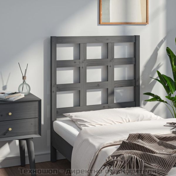 Горна табла за легло, сива, 80,5x4x100 см, бор масив