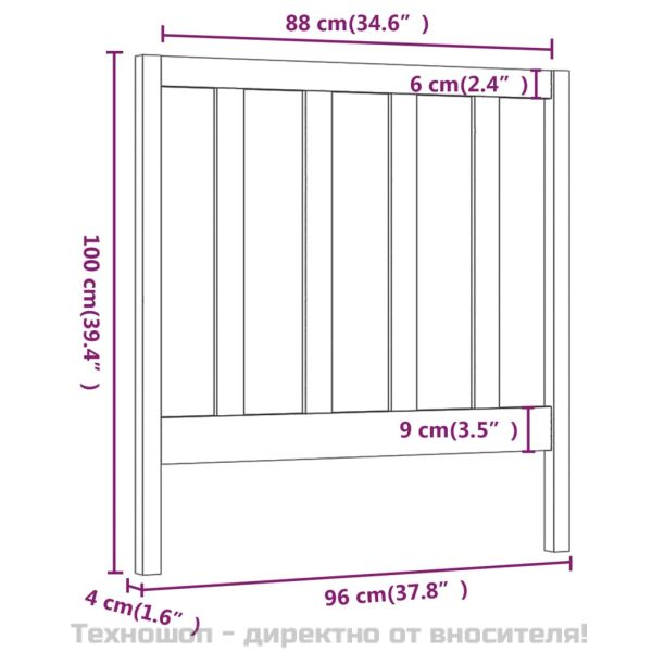 Горна табла за легло, сива, 96x4x100 см, бор масив
