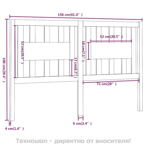 Табла за спалня, меденокафява, 156x4x100 см, бор масив