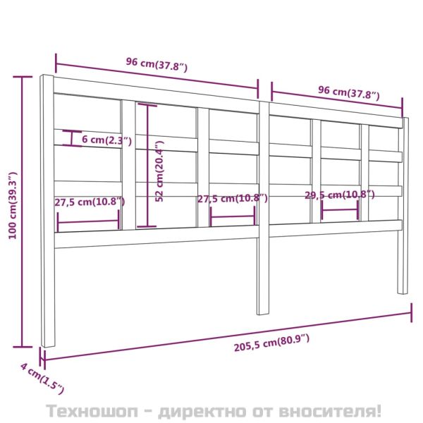 Горна табла за легло, 205,5x4x100 см, бор масив
