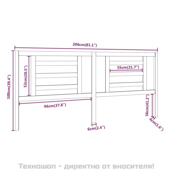 Горна табла за легло, бяла, 206x4x100 см, бор масив