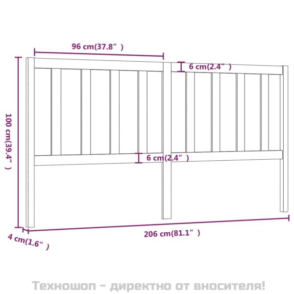 Горна табла за легло, черна, 206x4x100 см, бор масив