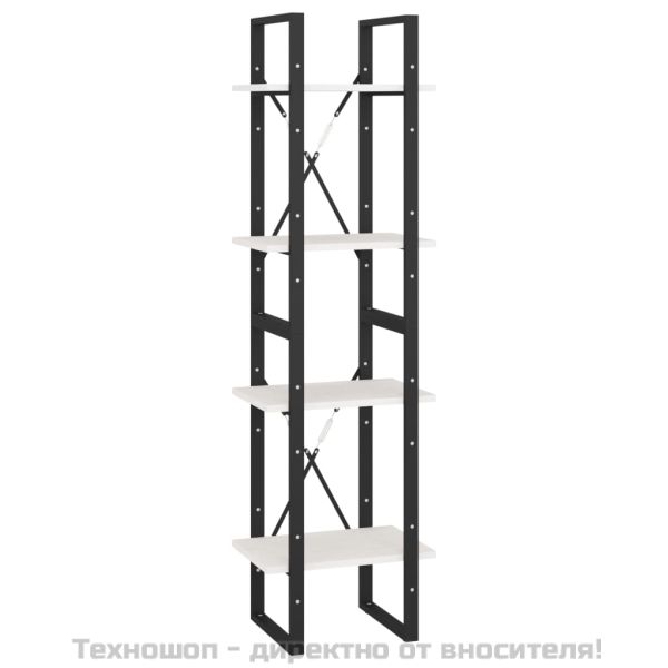 4-етажна библиотека, бяла, 40x30x140 см, борово дърво масив