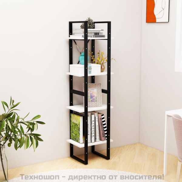 4-етажна библиотека, бяла, 40x30x140 см, борово дърво масив