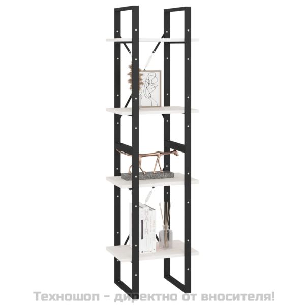 4-етажна библиотека, бяла, 40x30x140 см, борово дърво масив