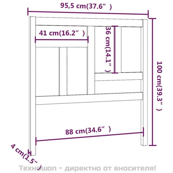 Горна табла за легло, сива, 95,5x4x100 см, бор масив
