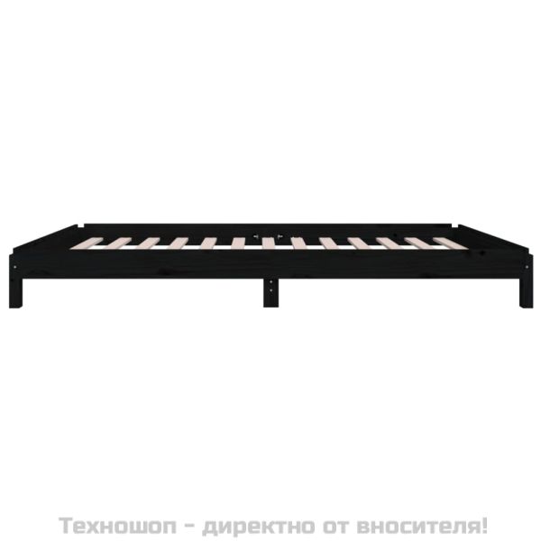 Стифиращо легло, черно, борово дърво масив, 75x190 см