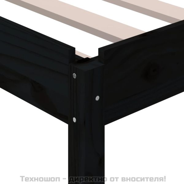 Стифиращо легло, черно, борово дърво масив, 75x190 см