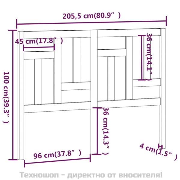 Горна табла за легло, черна, 205,5x4x100 см, бор масив