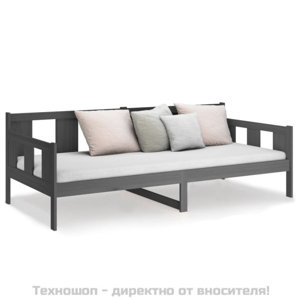 Дневно легло, сиво, борово дърво масив, 80x200 см
