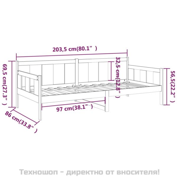 Дневно легло, сиво, борово дърво масив, 80x200 см