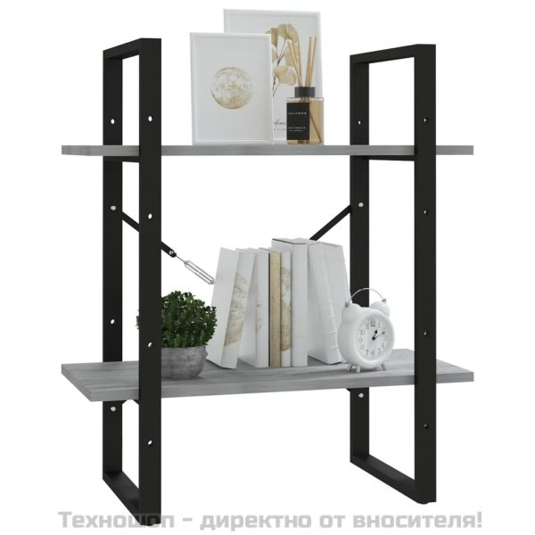 Библиотека на 2 нива, сив сонома, 60x30x70 см, инженерно дърво