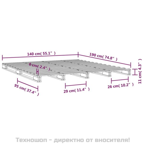 Легло от палети сиво 140x190 см борово дърво масив