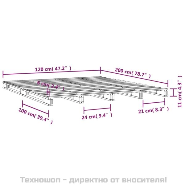 Легло от палети, меденокафява, 120x200 см, бор масив