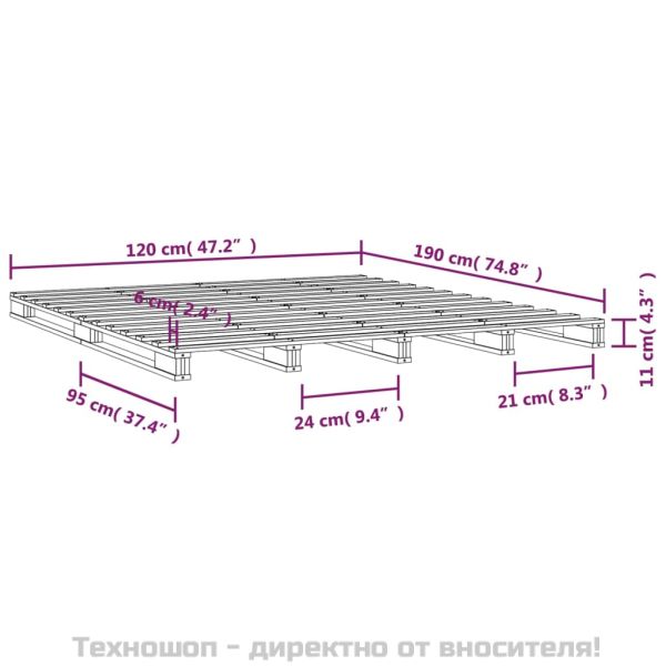 Легло от палети сиво 120x190 см бор масив Small Double