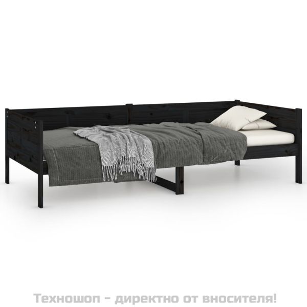 Дневно легло, черно, борово дърво масив, 90x190 см