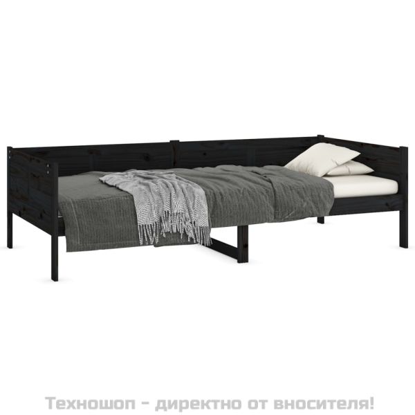 Дневно легло, черно, борово дърво масив, 90x190 см