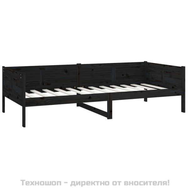 Дневно легло, черно, борово дърво масив, 90x190 см