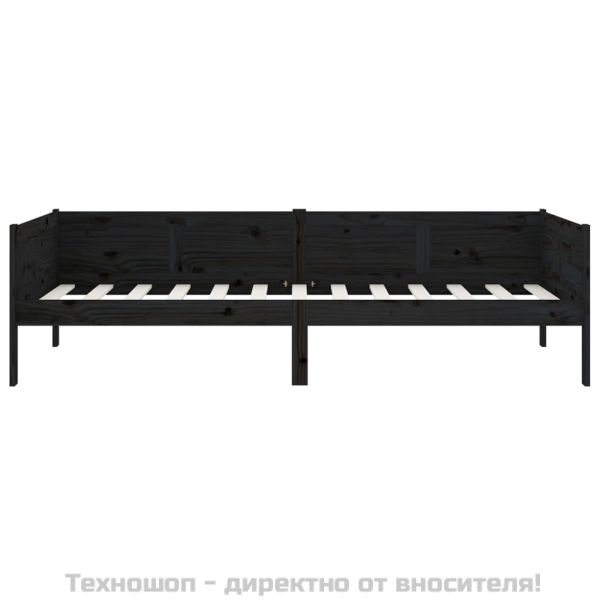 Дневно легло, черно, борово дърво масив, 90x190 см