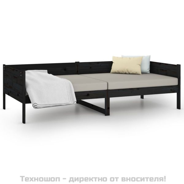 Дневно легло, черно, борово дърво масив, 90x190 см