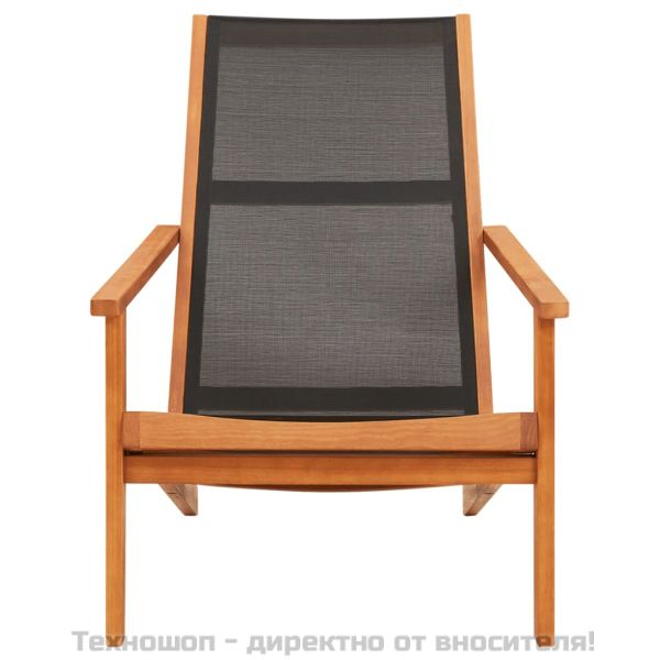 Градински релакс стол черен евкалиптово дърво масив и textilene