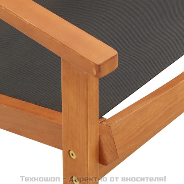 Градински релакс стол черен евкалиптово дърво масив и textilene