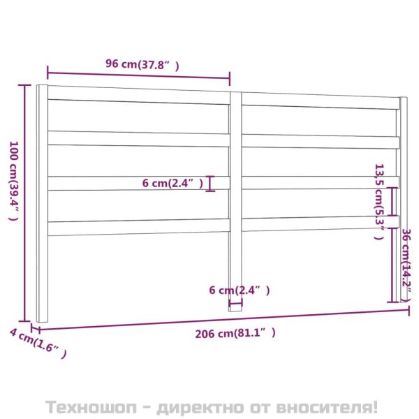 Горна табла за легло, сива, 206x4x100 см, бор масив