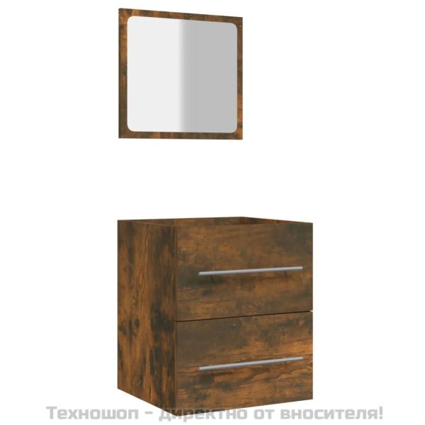 Шкаф за баня с огледало, Опушен дъб, 41x38,5x48 см