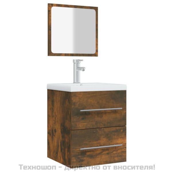 Шкаф за баня с огледало, Опушен дъб, 41x38,5x48 см