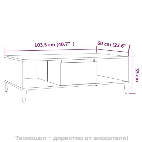 Маса за кафе, опушен дъб, 103,5x60x35 см, инженерно дърво