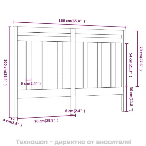 Горна табла за легло, 166x4x100 см, бор масив