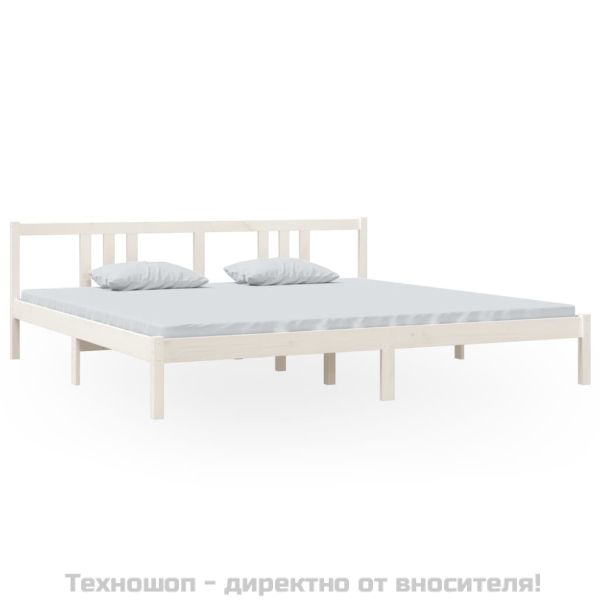 Рамка за легло, бяла, дърво масив, 200x200 см