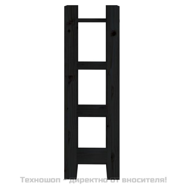 Библиотека/разделител за стая, черна, 41x35x125 см, бор масив