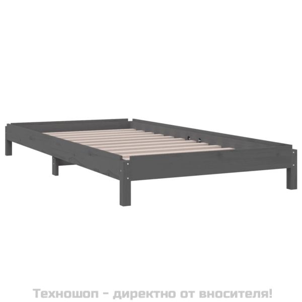 Стифиращо легло, Сиво, борово дърво масив, 75x190 см