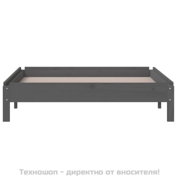Стифиращо легло, Сиво, борово дърво масив, 75x190 см