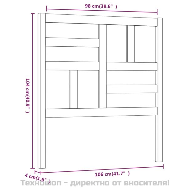 Горна табла за легло, черна, 106x4x104 см, бор масив