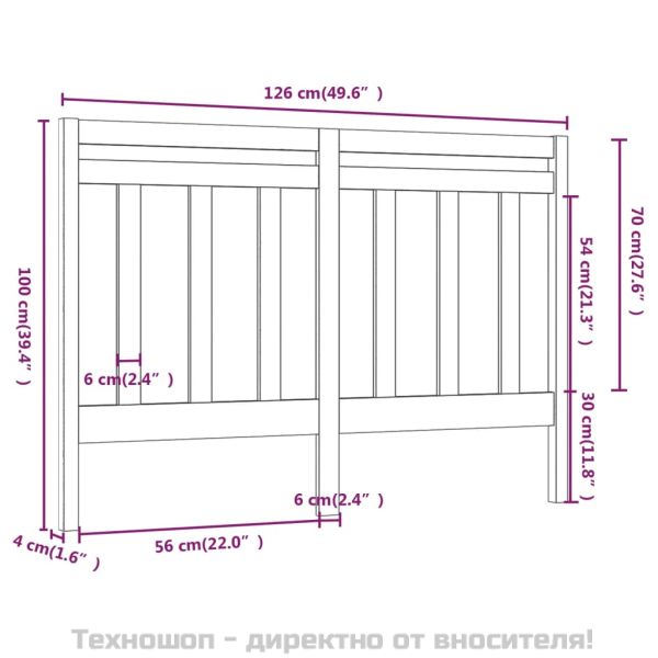 Горна табла за легло, меденокафява, 126x4x100 см, бор масив