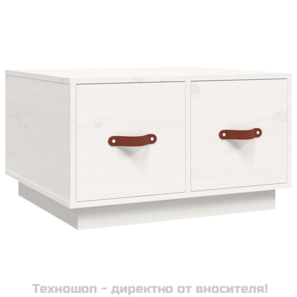 Кафе маса, бяла, 60x53x35 см, борово дърво масив