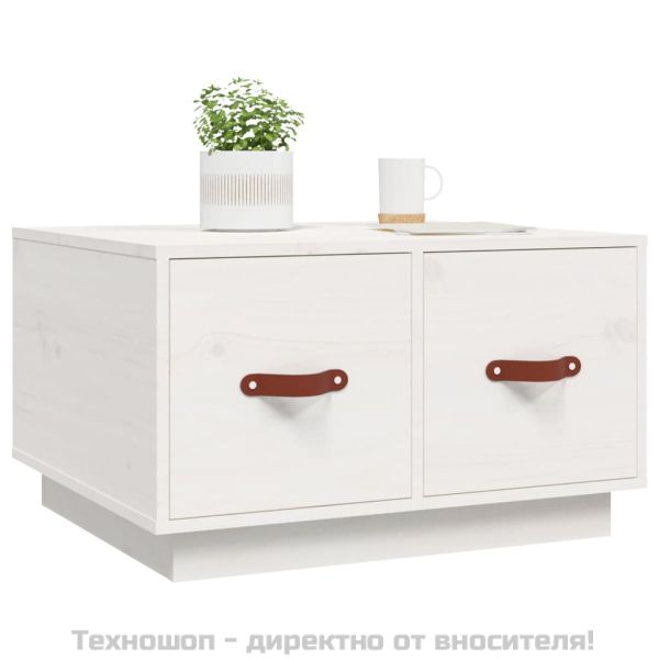 Кафе маса, бяла, 60x53x35 см, борово дърво масив