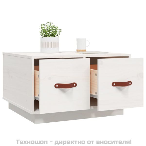 Кафе маса, бяла, 60x53x35 см, борово дърво масив