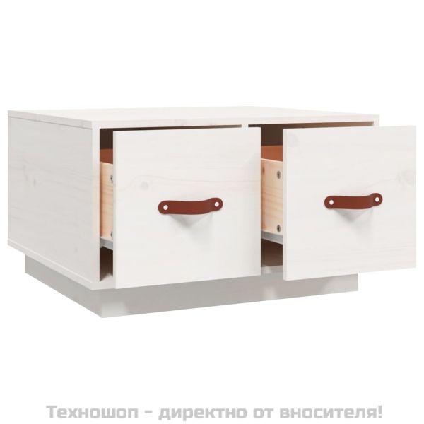 Кафе маса, бяла, 60x53x35 см, борово дърво масив