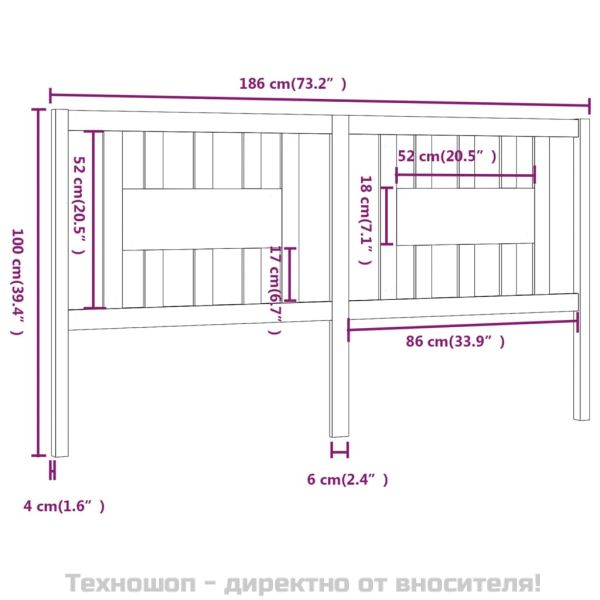 Табла за спалня, сива, 186x4x100 см, бор масив