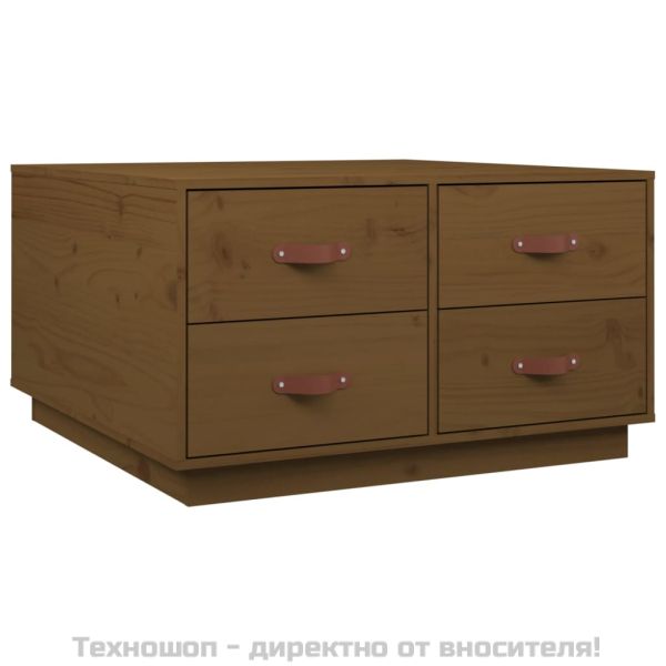 Кафе маса, меденокафява, 80x80x45 см, борово дърво масив