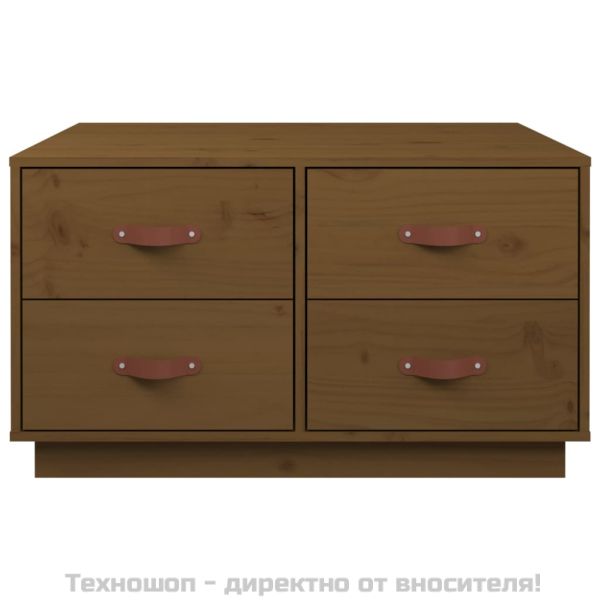 Кафе маса, меденокафява, 80x80x45 см, борово дърво масив