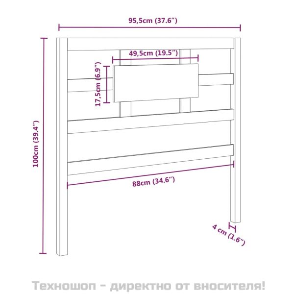 Горна табла за легло, черна, 95,5x4x100 см, бор масив